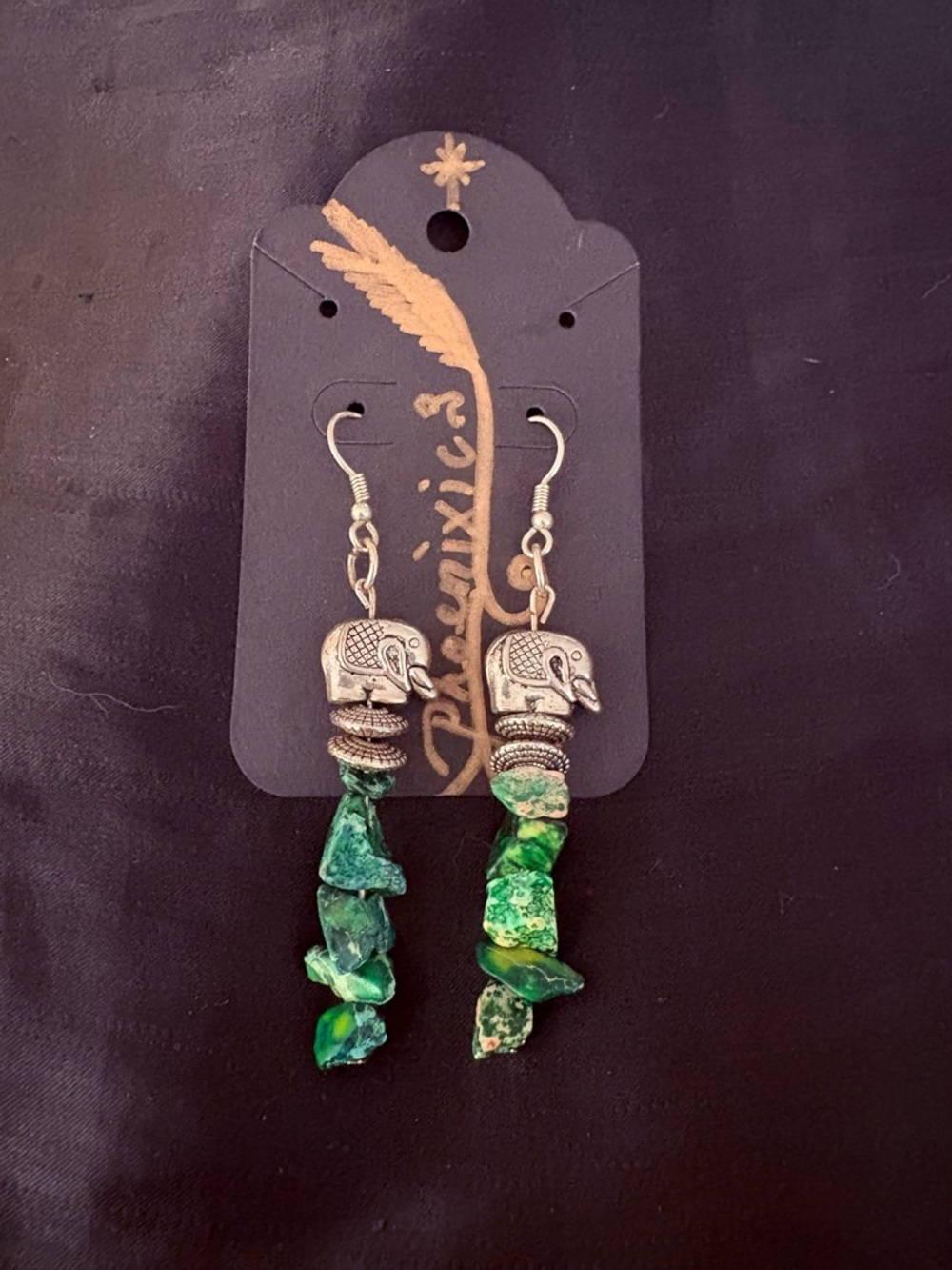 Green Jasper Elephant Drop Earrings w/Silver accents by Phoenixic3